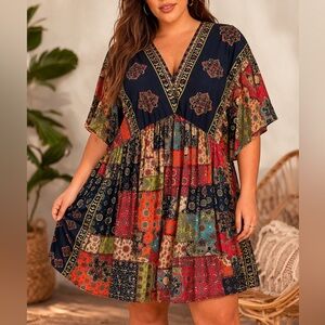 SHEIN Colorful Patchwork V-Neck Blouse